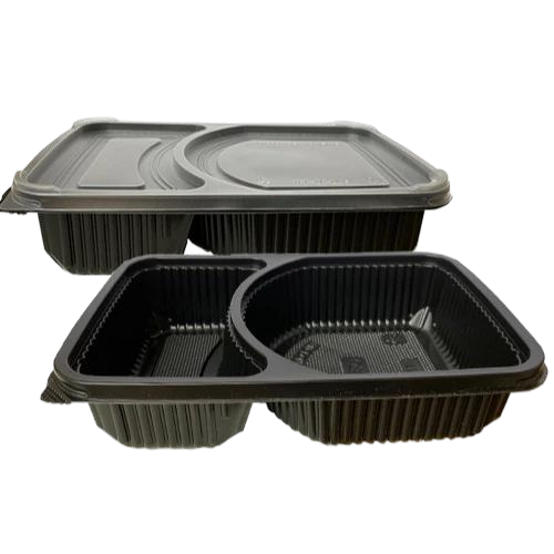 PP Take Away Box 2 Compartment with Lid (Black)